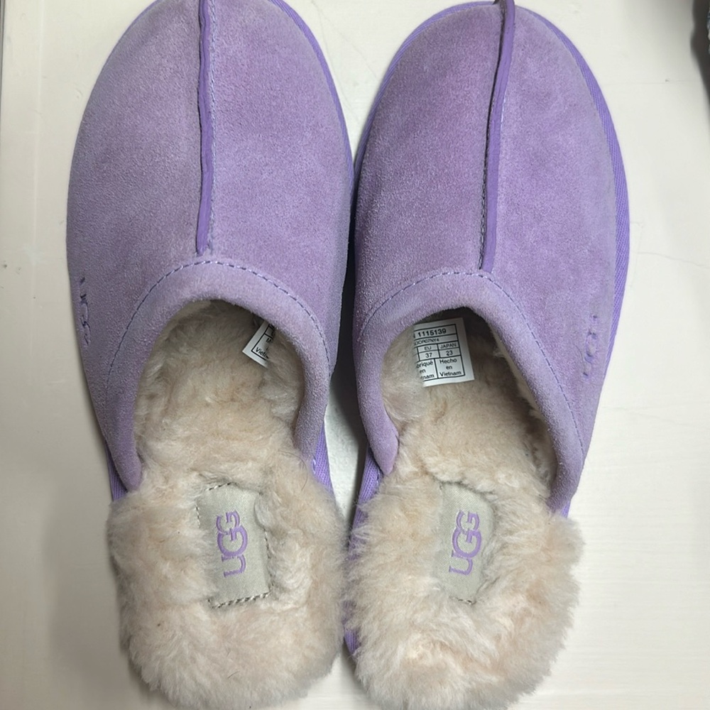 UGG Pearle Suede Sheepskin Slippers Purple Shearling Slide Slipper